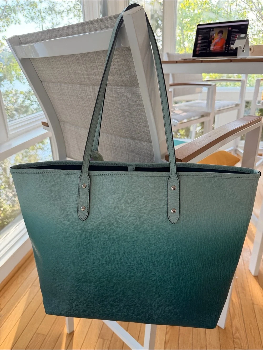 Coach Ombre Teal Tote with Floral Scarf
